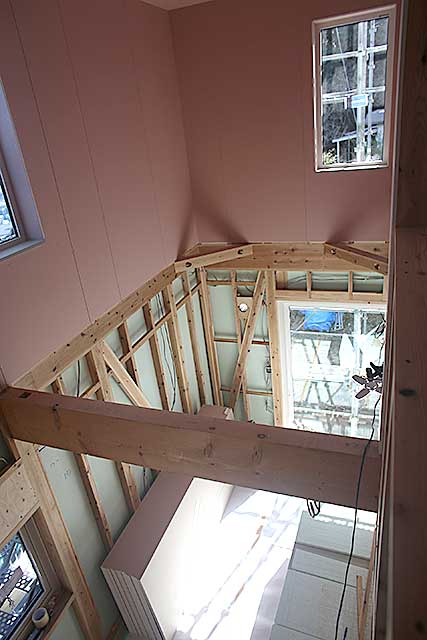 内部・2階 吹抜下地施工