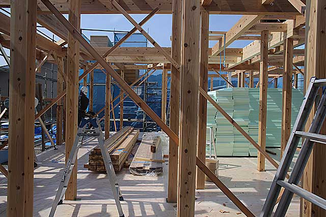 外観・構造柱と断熱材2